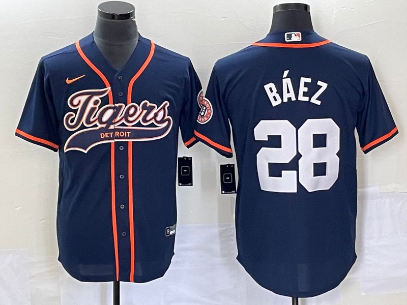 Men Detroit Tigers 28 Baez Blue Joint Name 2025 Nike MLB Jersey style 1